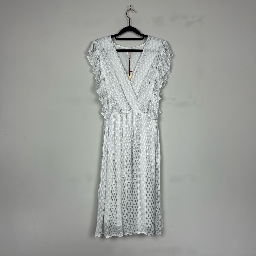 NWT ANTHROPOLOGIE RAGA WHISKED AWAY SURPLICE DRESS IN SILVER WHITE SIZE SMALL - Picture 7 of 15
